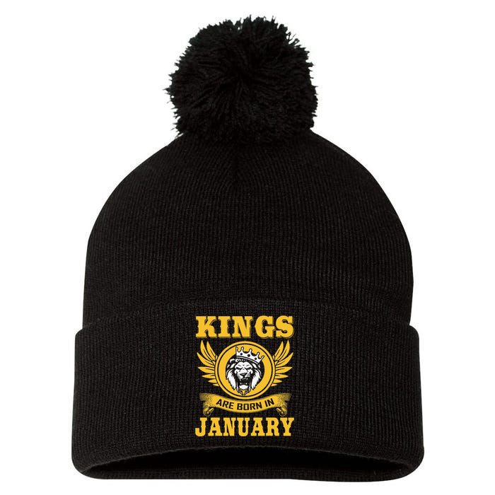 Kings Are Born In January Birthday Gift Pom Pom 12in Knit Beanie