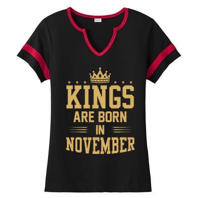 Kings Are Born In November Best Birthday Gift Ladies Halftime Notch Neck Tee