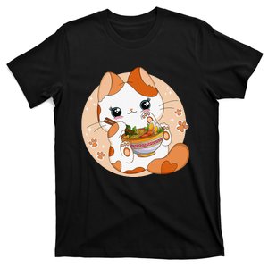 Kawaii Anime Cat Eating Ra Noodles Cute Cat Japanese Neko T-Shirt