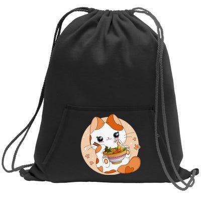 Kawaii Anime Cat Eating Ra Noodles Cute Cat Japanese Neko Sweatshirt Cinch Pack Bag