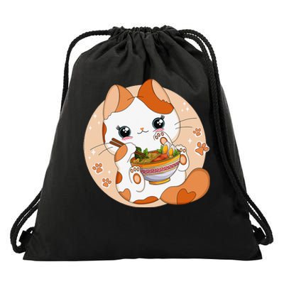 Kawaii Anime Cat Eating Ra Noodles Cute Cat Japanese Neko Drawstring Bag