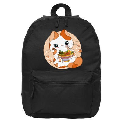 Kawaii Anime Cat Eating Ra Noodles Cute Cat Japanese Neko 16 in Basic Backpack