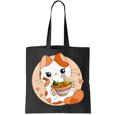 Kawaii Anime Cat Eating Ra Noodles Cute Cat Japanese Neko Tote Bag