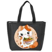 Kawaii Anime Cat Eating Ra Noodles Cute Cat Japanese Neko Zip Tote Bag