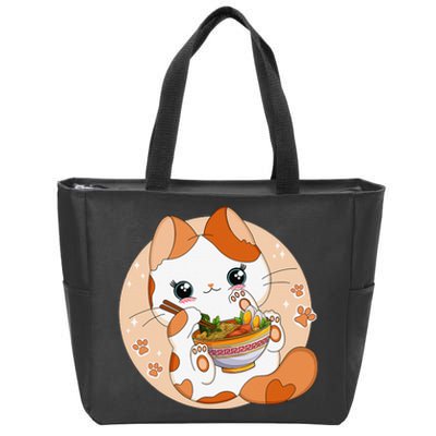 Kawaii Anime Cat Eating Ra Noodles Cute Cat Japanese Neko Zip Tote Bag