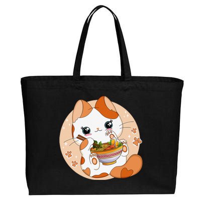 Kawaii Anime Cat Eating Ra Noodles Cute Cat Japanese Neko Cotton Canvas Jumbo Tote