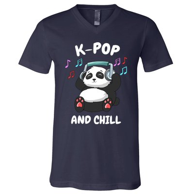 KPop And Chill Korean Panda Korea Music KDrama V-Neck T-Shirt