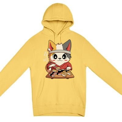 Kawaii Anime Cat Vintage Japanese Sushi Lover Cool Gift Premium Pullover Hoodie