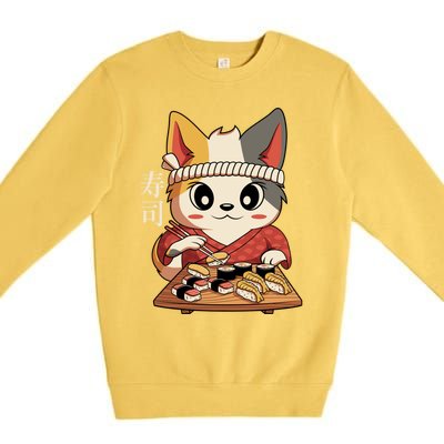 Kawaii Anime Cat Vintage Japanese Sushi Lover Cool Gift Premium Crewneck Sweatshirt