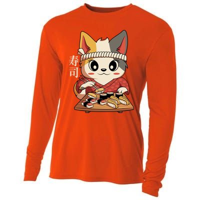 Kawaii Anime Cat Vintage Japanese Sushi Lover Cool Gift Cooling Performance Long Sleeve Crew