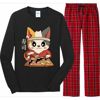 Kawaii Anime Cat Vintage Japanese Sushi Lover Cool Gift Long Sleeve Pajama Set