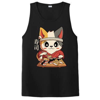 Kawaii Anime Cat Vintage Japanese Sushi Lover Cool Gift PosiCharge Competitor Tank