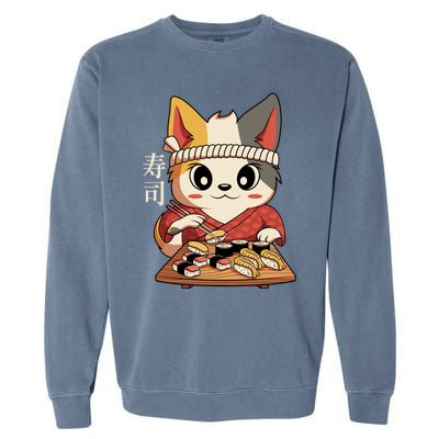 Kawaii Anime Cat Vintage Japanese Sushi Lover Cool Gift Garment-Dyed Sweatshirt