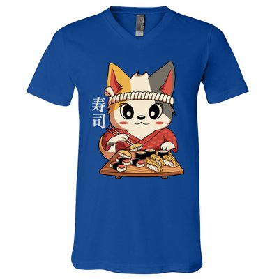 Kawaii Anime Cat Vintage Japanese Sushi Lover Cool Gift V-Neck T-Shirt