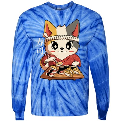 Kawaii Anime Cat Vintage Japanese Sushi Lover Cool Gift Tie-Dye Long Sleeve Shirt