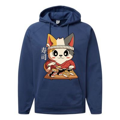 Kawaii Anime Cat Vintage Japanese Sushi Lover Cool Gift Performance Fleece Hoodie