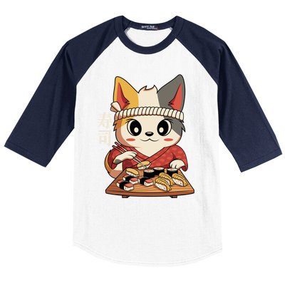 Kawaii Anime Cat Vintage Japanese Sushi Lover Cool Gift Baseball Sleeve Shirt