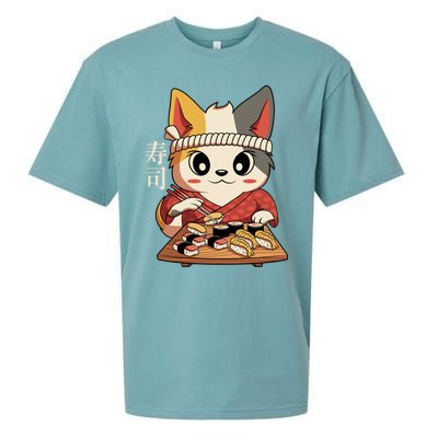 Kawaii Anime Cat Vintage Japanese Sushi Lover Cool Gift Sueded Cloud Jersey T-Shirt