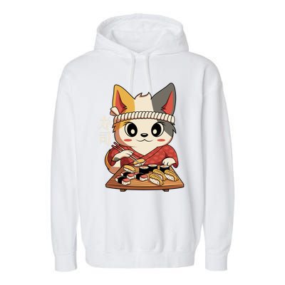 Kawaii Anime Cat Vintage Japanese Sushi Lover Cool Gift Garment-Dyed Fleece Hoodie