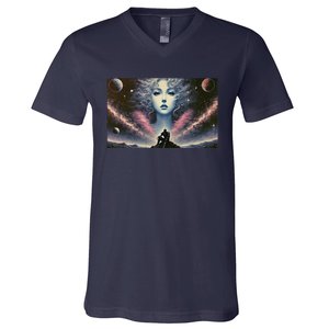 Knight And Cosmic Goddess V-Neck T-Shirt