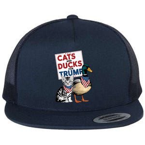 Kittens And Ducks For Trump Cats And Ducks For Trump 2024 Flat Bill Trucker Hat