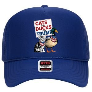 Kittens And Ducks For Trump Cats And Ducks For Trump 2024 High Crown Mesh Back Trucker Hat