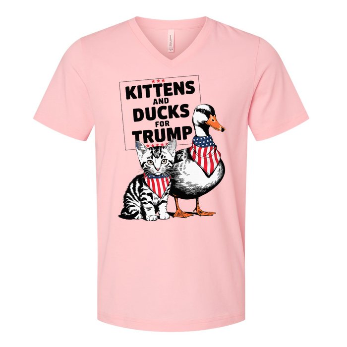 Kittens And Ducks For Trump Kittens For Trump Cats V-Neck T-Shirt