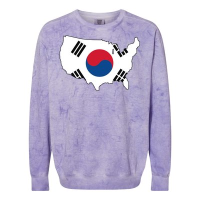 Korean American Day Cool Korea Usa Flag Map American Pride Gift Colorblast Crewneck Sweatshirt