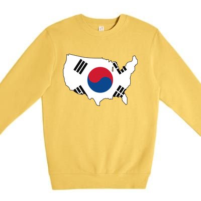 Korean American Day Cool Korea Usa Flag Map American Pride Gift Premium Crewneck Sweatshirt