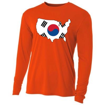 Korean American Day Cool Korea Usa Flag Map American Pride Gift Cooling Performance Long Sleeve Crew