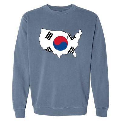 Korean American Day Cool Korea Usa Flag Map American Pride Gift Garment-Dyed Sweatshirt