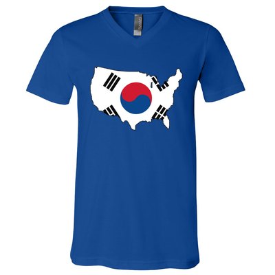 Korean American Day Cool Korea Usa Flag Map American Pride Gift V-Neck T-Shirt