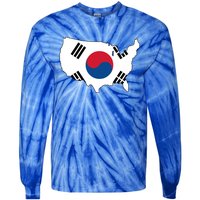 Korean American Day Cool Korea Usa Flag Map American Pride Gift Tie-Dye Long Sleeve Shirt