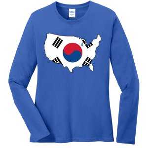 Korean American Day Cool Korea Usa Flag Map American Pride Gift Ladies Long Sleeve Shirt