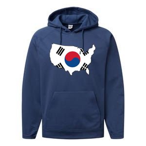 Korean American Day Cool Korea Usa Flag Map American Pride Gift Performance Fleece Hoodie