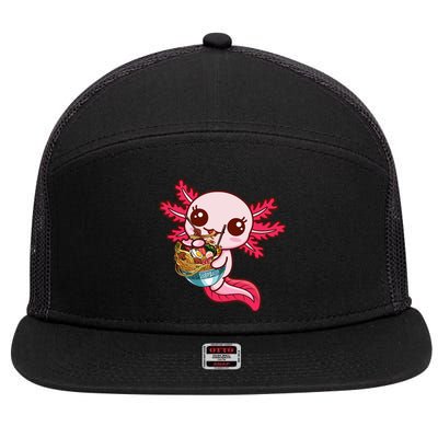 Kawaii Axolotl Eat Ra Japanese Anime Noodles Girls 7 Panel Mesh Trucker Snapback Hat