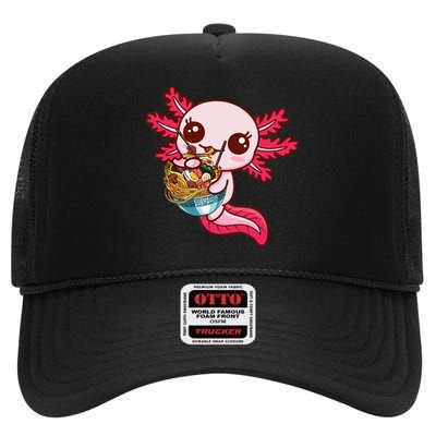 Kawaii Axolotl Eat Ra Japanese Anime Noodles Girls High Crown Mesh Back Trucker Hat