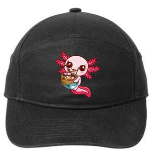 Kawaii Axolotl Eat Ra Japanese Anime Noodles Girls 7-Panel Snapback Hat