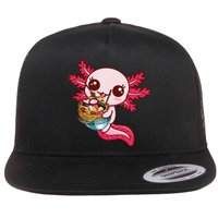 Kawaii Axolotl Eat Ra Japanese Anime Noodles Girls Flat Bill Trucker Hat