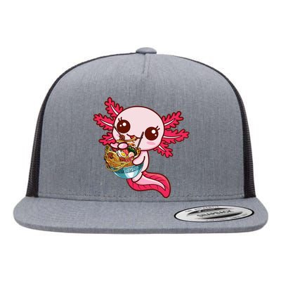 Kawaii Axolotl Eat Ra Japanese Anime Noodles Girls Flat Bill Trucker Hat