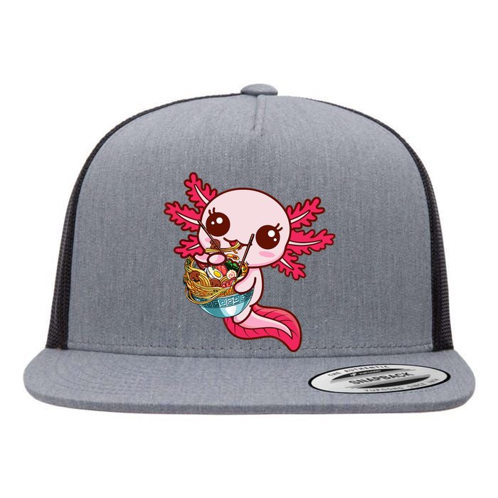 Kawaii Axolotl Eat Ra Japanese Anime Noodles Girls Flat Bill Trucker Hat