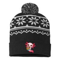 Kawaii Axolotl Eat Ra Japanese Anime Noodles Girls USA-Made Snowflake Beanie