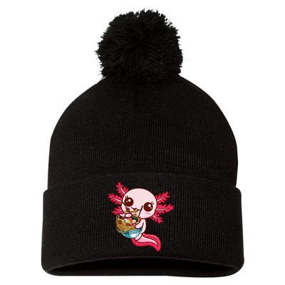 Kawaii Axolotl Eat Ra Japanese Anime Noodles Girls Pom Pom 12in Knit Beanie