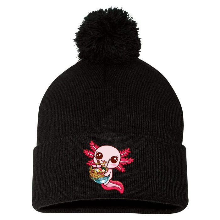 Kawaii Axolotl Eat Ra Japanese Anime Noodles Girls Pom Pom 12in Knit Beanie