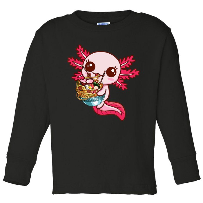 Kawaii Axolotl Eat Ra Japanese Anime Noodles Girls Toddler Long Sleeve Shirt