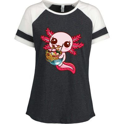 Kawaii Axolotl Eat Ra Japanese Anime Noodles Girls Enza Ladies Jersey Colorblock Tee