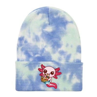 Kawaii Axolotl Eat Ra Japanese Anime Noodles Girls Tie Dye 12in Knit Beanie