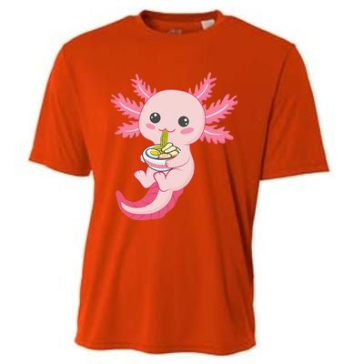 Kawaii Axolotl Eating Ramen Noodles Anime Cooling Performance Crew T-Shirt