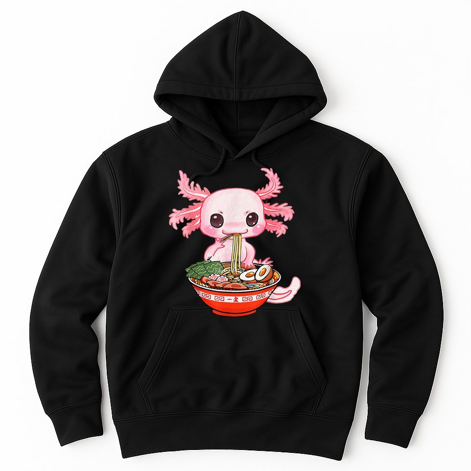 Kawaii Axolotl Eating Ramen Noodles Anime Gift Teens Hoodie