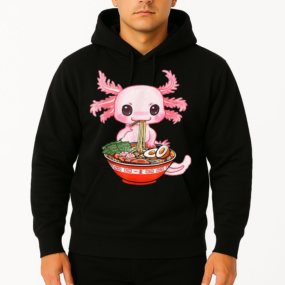 Kawaii Axolotl Eating Ramen Noodles Anime Gift Teens Hoodie